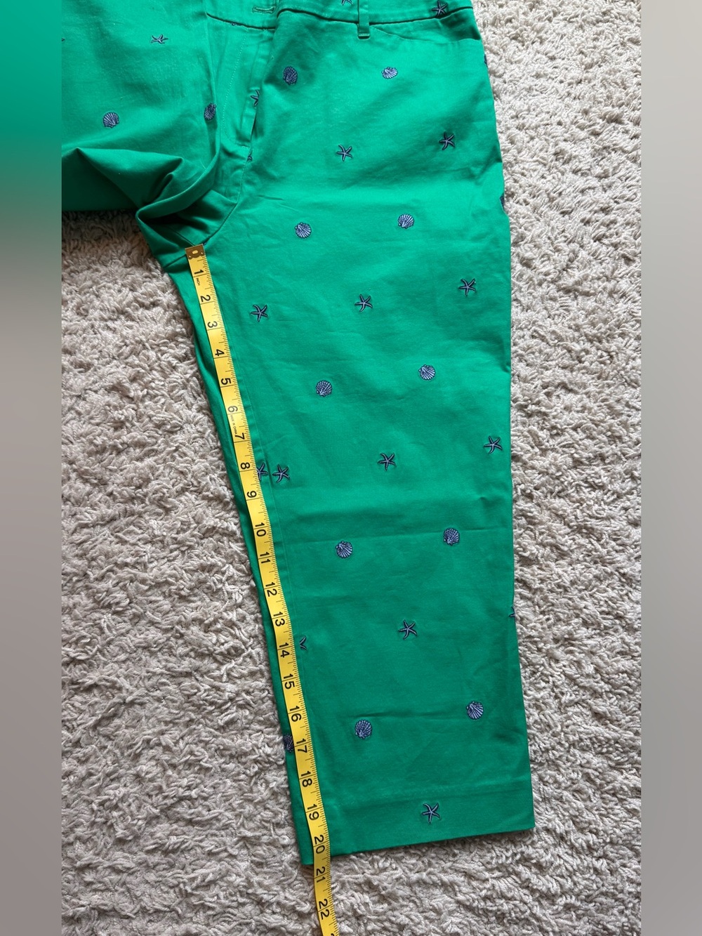 Talbots Green Embroidered Shell Motif Cropped Pants - Picture 9 of 16